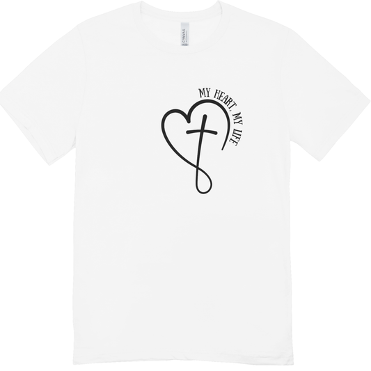 My Heart My Life Youth Graphic Tee | Heart and Cross Line Art Inspirational Shirt