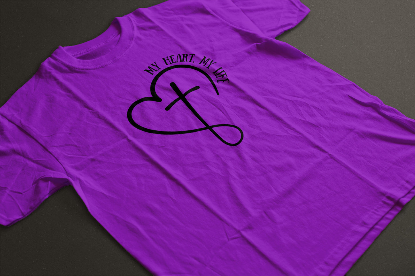 "My Heart My Life" Unisex Graphic Tee | Heart and Cross Line Art Inspirational Shirt