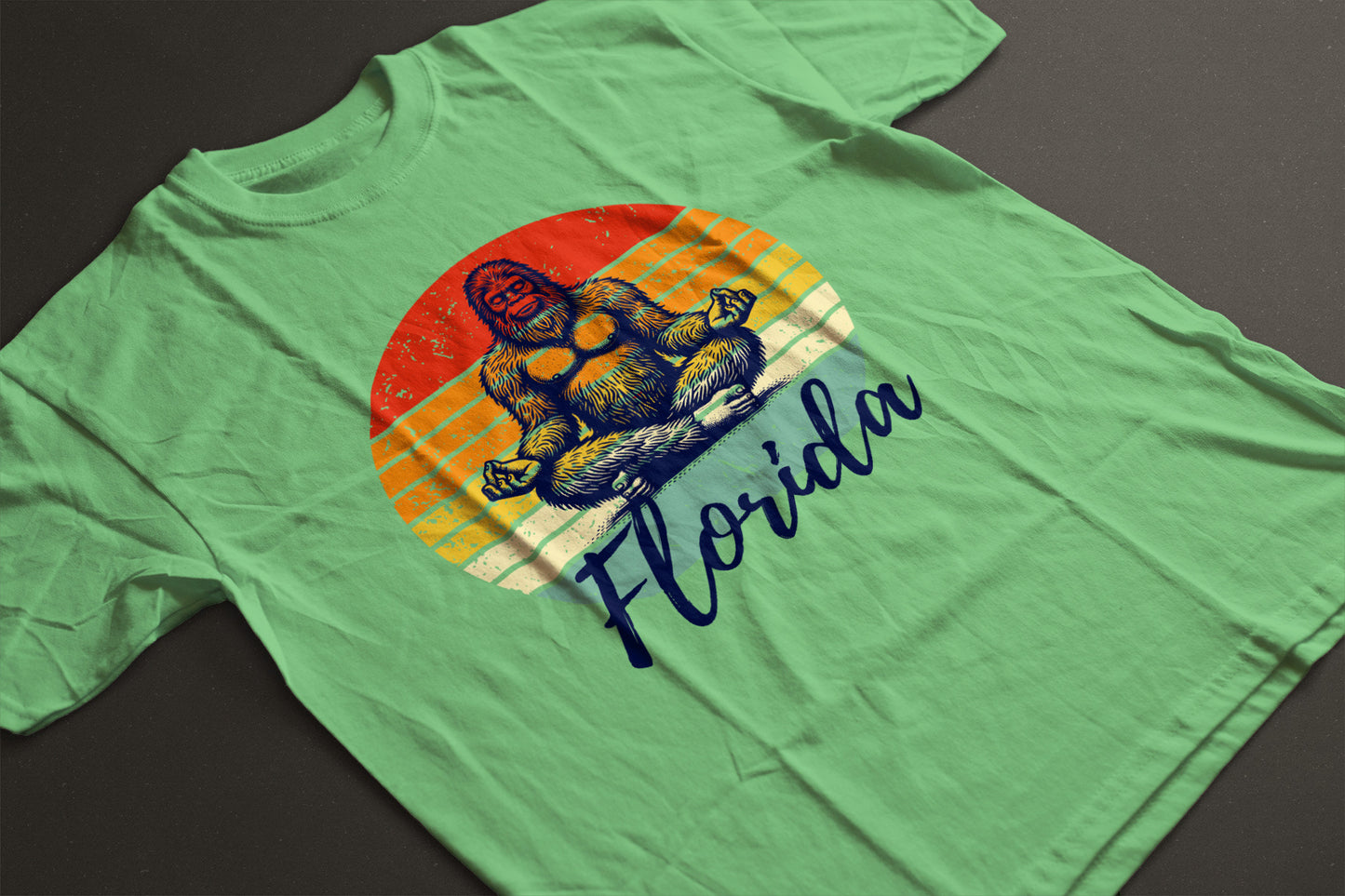 Florida Bigfoot Meditation Unisex Tee | Sunset Circle Sasquatch Graphic Shirt