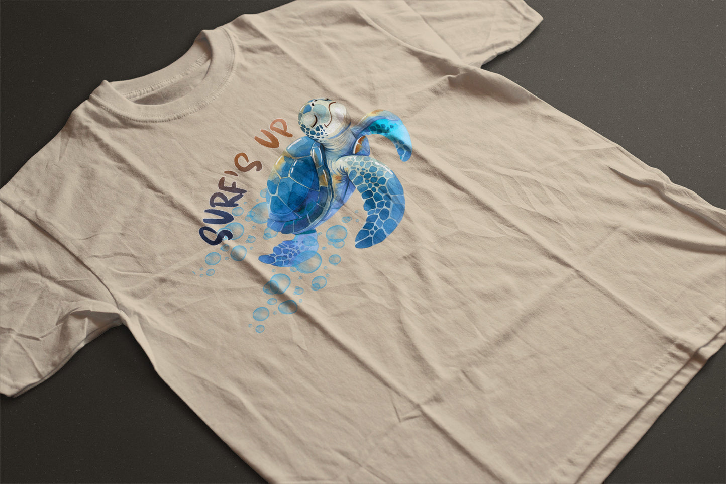"Surf’s Up" Cartoon Sea Turtle Graphic Tee | Cute Ocean Surf Shirt | Coastal Beach Vibes T-Shirt | LAHall Artworks