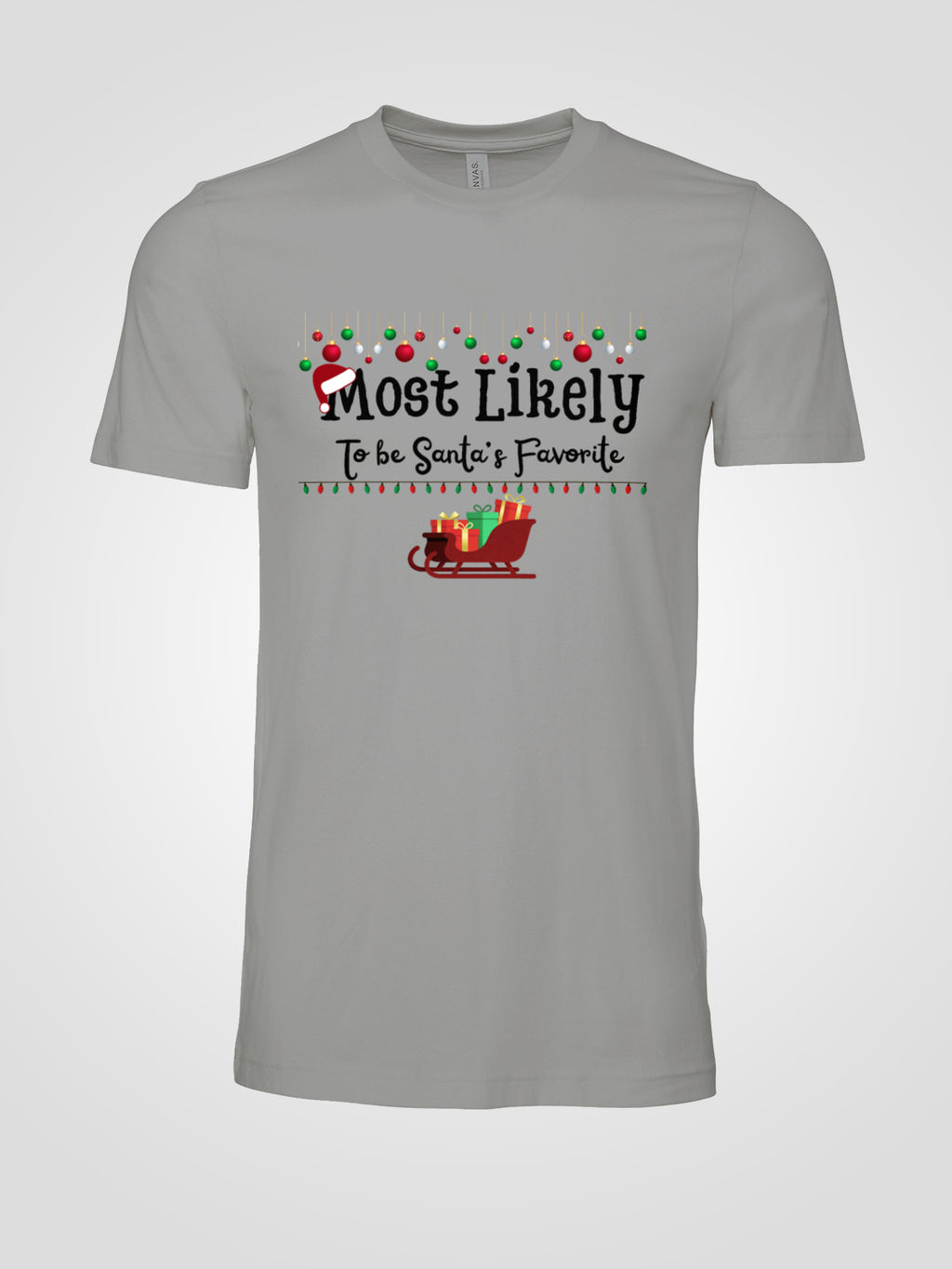 Most Likely to Be Santa’s Favorite Christmas Tee — Festive Unisex Holiday Shirt with Sleigh & Ornament Graphics | LAHall Artworks