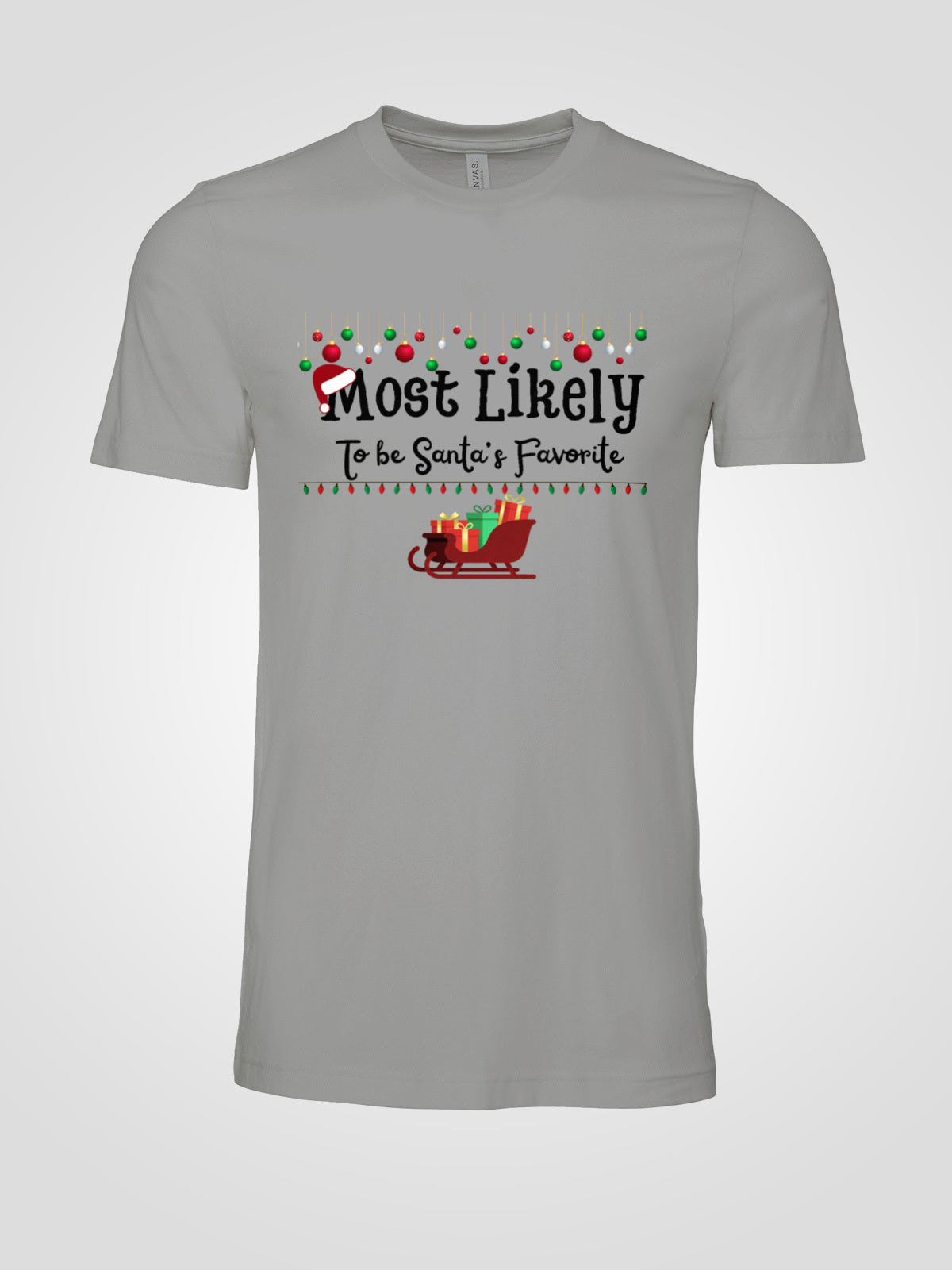 Most Likely to Be Santa’s Favorite Christmas Tee — Festive Unisex Holiday Shirt with Sleigh & Ornament Graphics | LAHall Artworks
