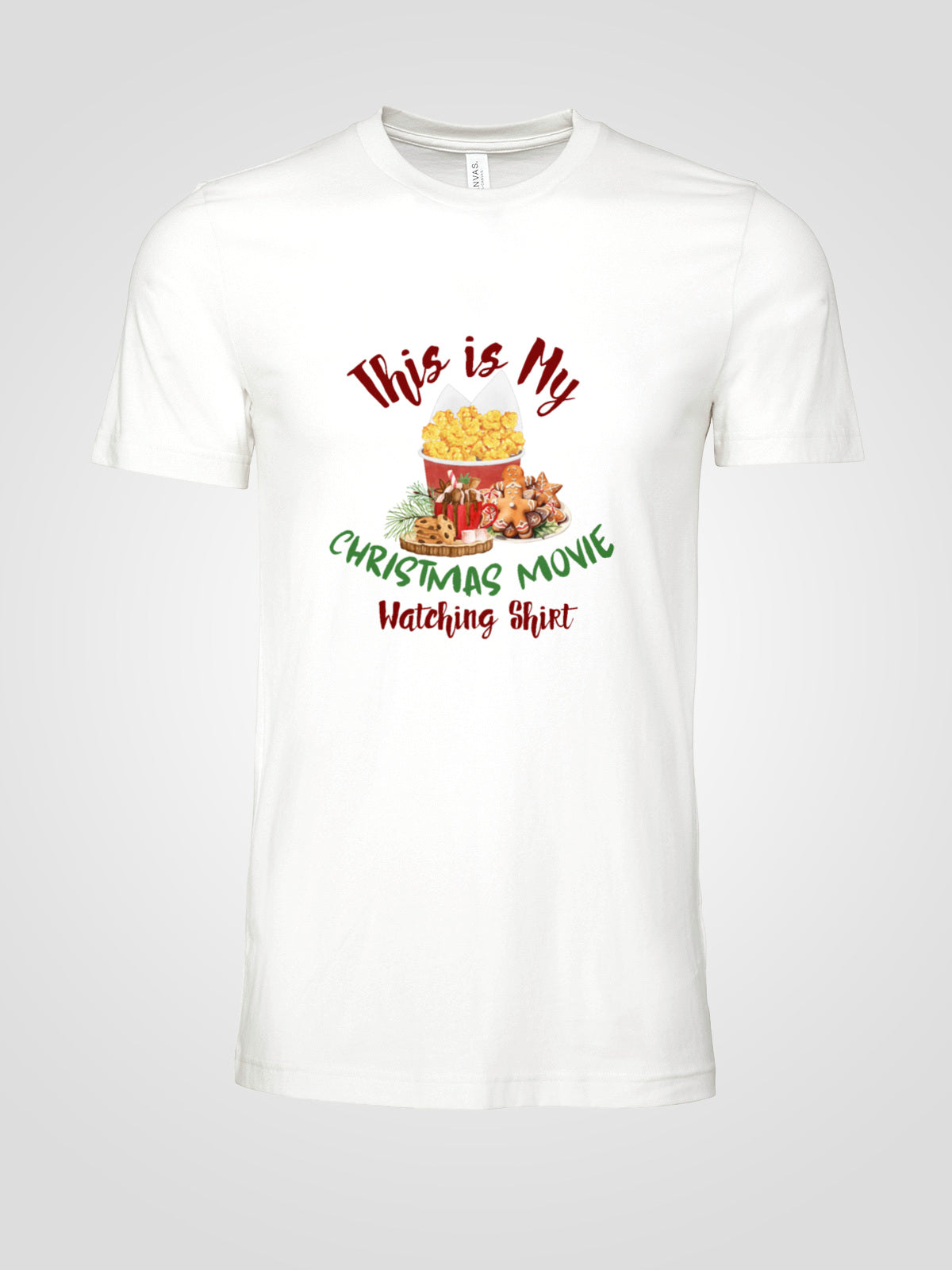 Christmas Movie Watching Shirt – Funny Holiday Unisex Tee | Cozy Christmas Snacks Graphic T-Shirt in Black, White, or Red