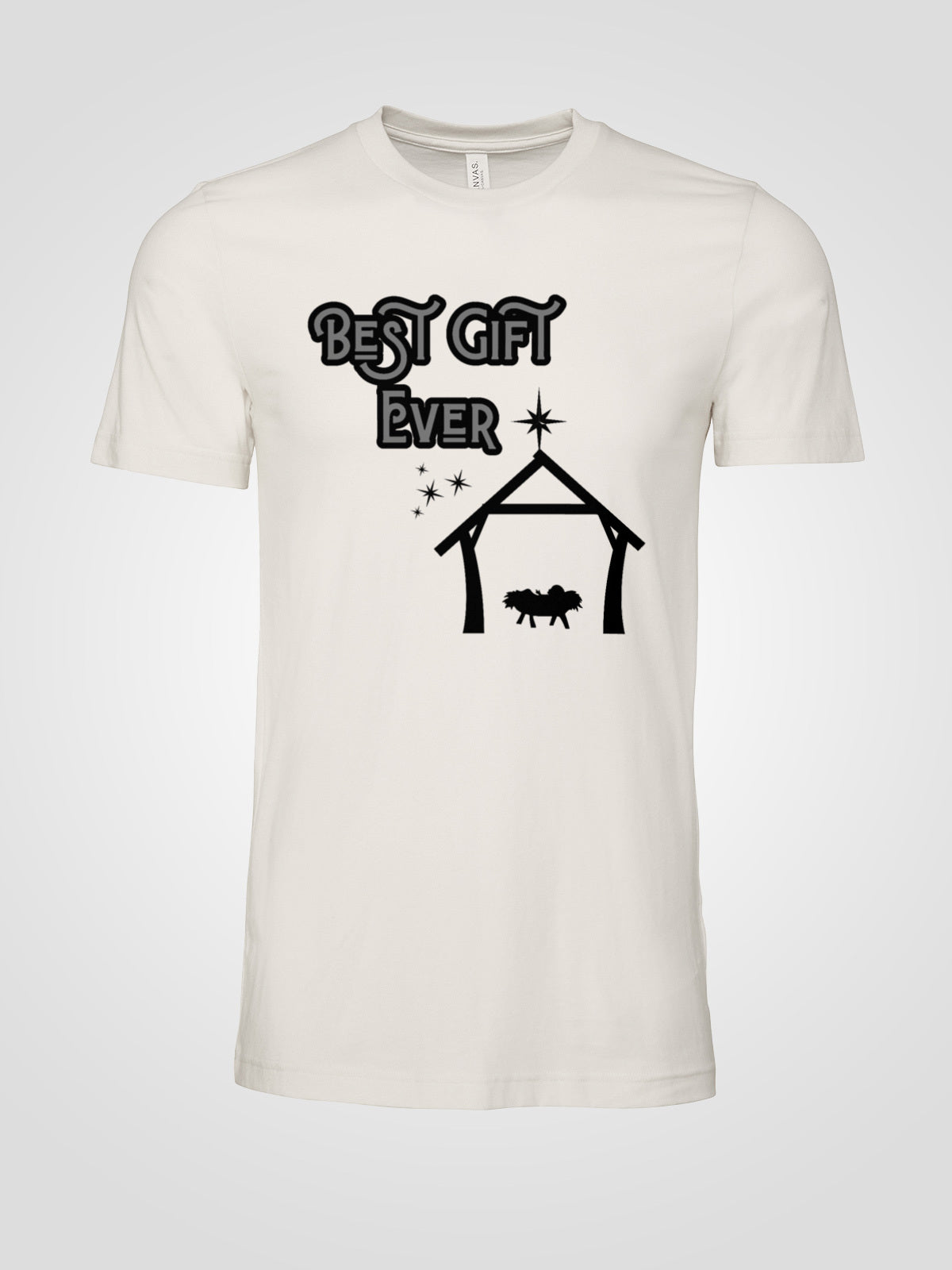 "Best Gift Ever" Nativity Graphic Tee — Minimalist Christmas Christian T-Shirt in White | LAHall Artworks Holiday Apparel