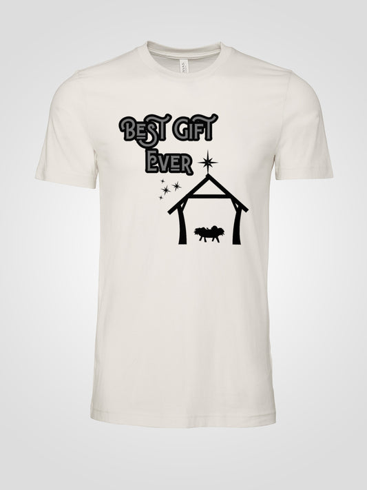Best Gift Ever Nativity Tee — Minimalist Christmas Christian T-Shirt in White | LAHall Artworks Holiday Apparel