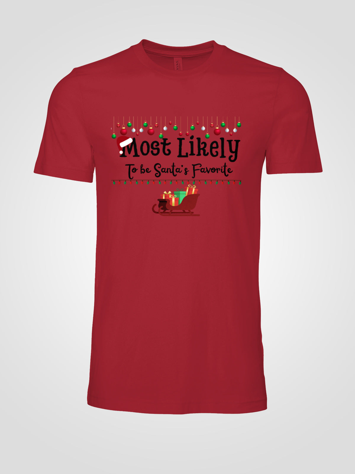 Most Likely to Be Santa’s Favorite Christmas Tee — Festive Unisex Holiday Shirt with Sleigh & Ornament Graphics | LAHall Artworks
