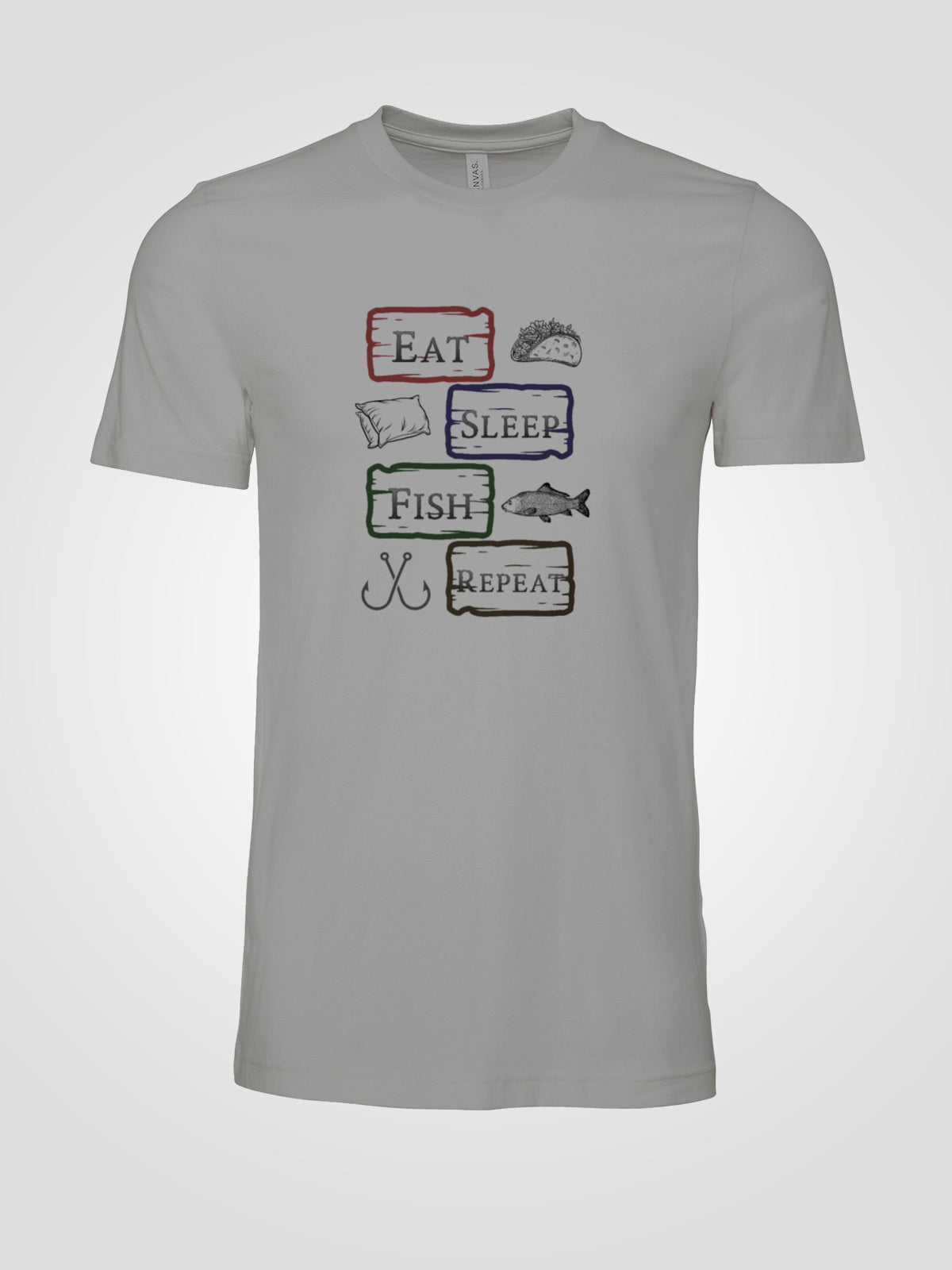 "Eat Sleep Fish Repeat" Vintage style Tee | LAHall Artworks Outdoor Fishing Shirt