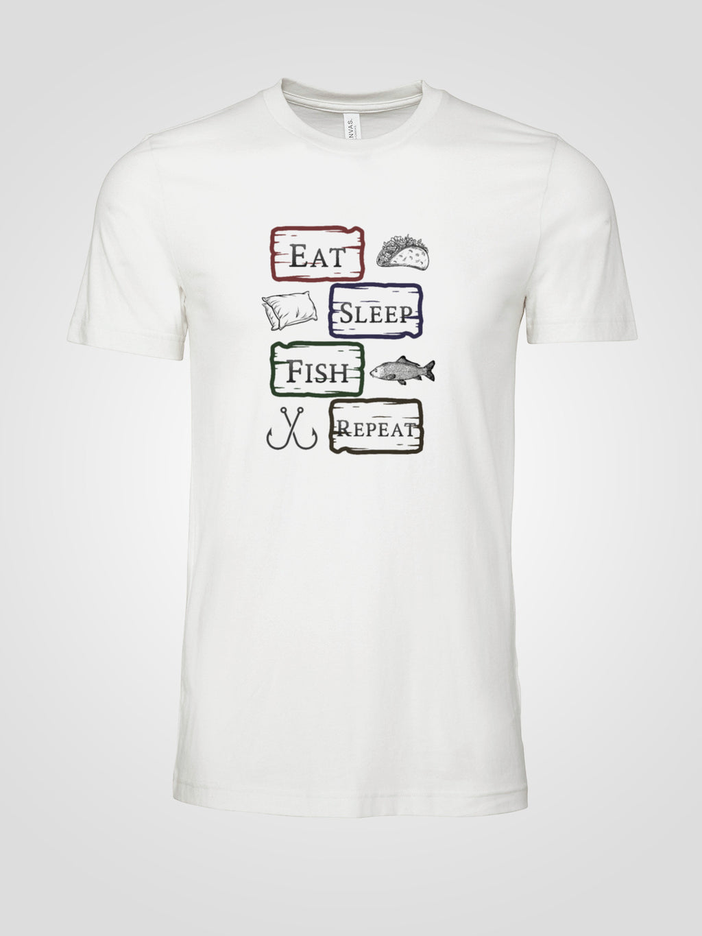 "Eat Sleep Fish Repeat" Vintage style Tee | LAHall Artworks Outdoor Fishing Shirt
