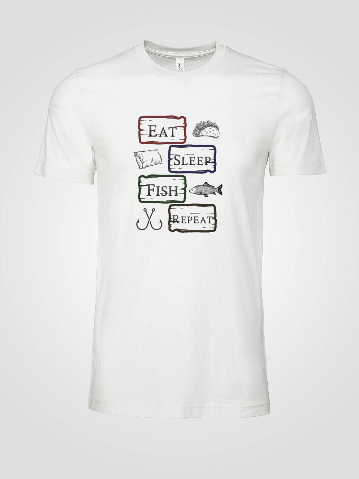 "Eat Sleep Fish Repeat" Vintage style Tee | LAHall Artworks Outdoor Fishing Shirt