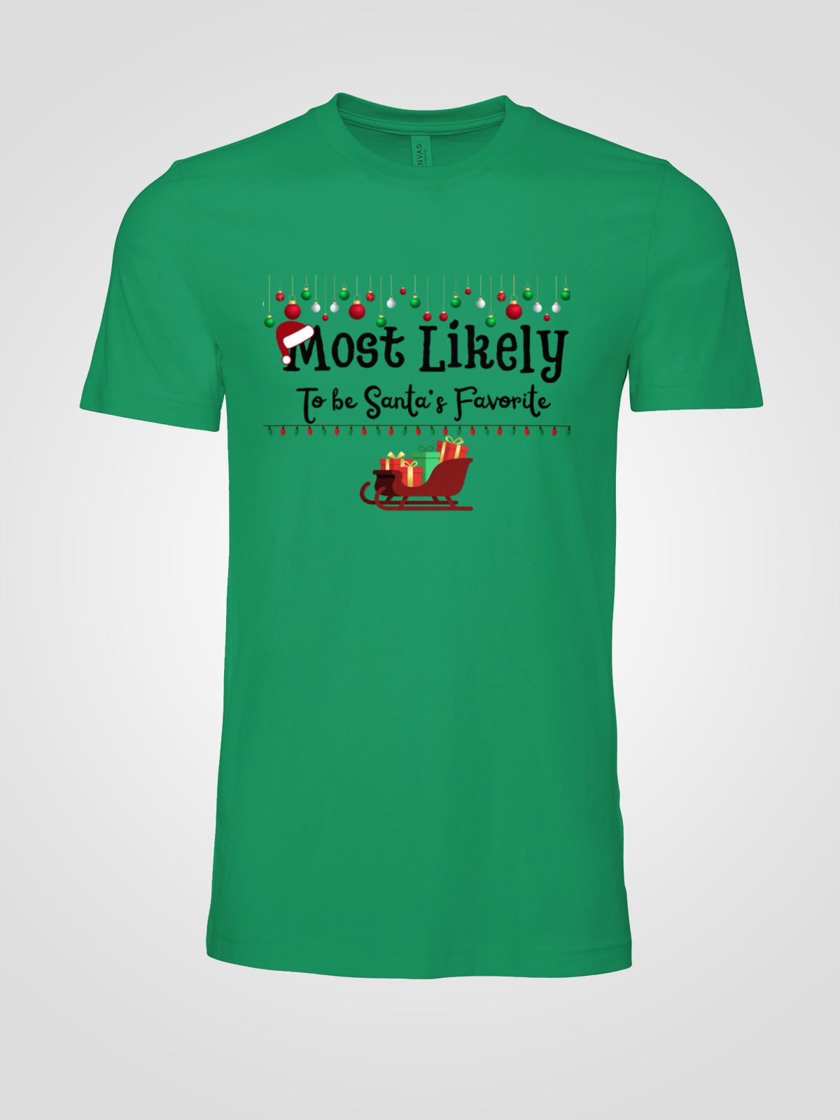 Most Likely to Be Santa’s Favorite Christmas Tee — Festive Unisex Holiday Shirt with Sleigh & Ornament Graphics | LAHall Artworks