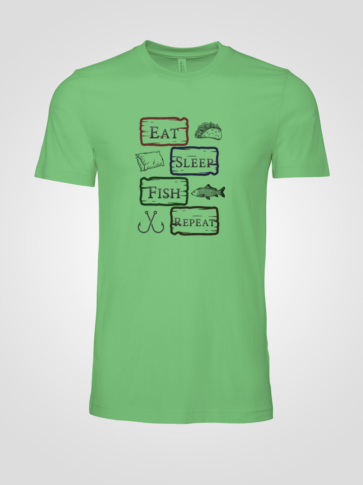 "Eat Sleep Fish Repeat" Vintage style Tee | LAHall Artworks Outdoor Fishing Shirt