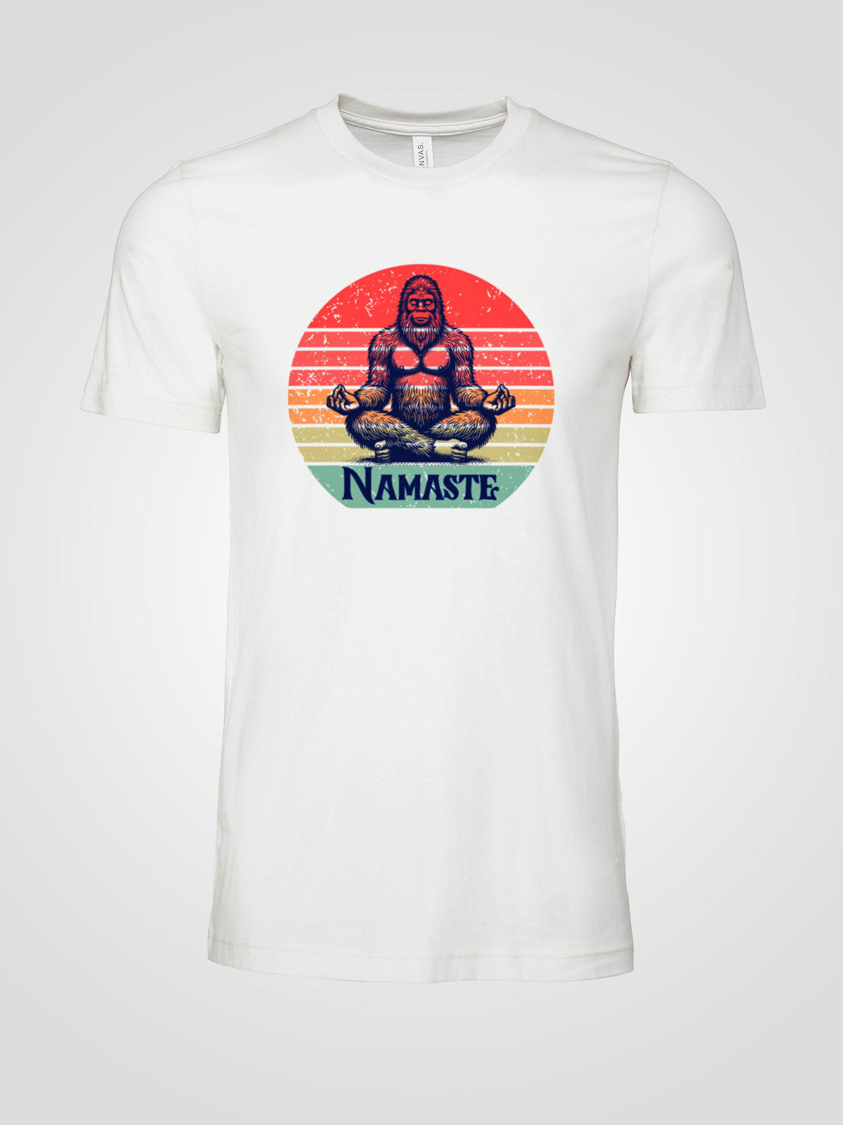"Namaste" Bigfoot Unisex Tee | Soft Sunset Meditation Sasquatch Graphic Shirt