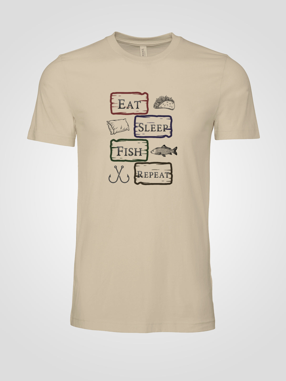 "Eat Sleep Fish Repeat" Vintage style Tee | LAHall Artworks Outdoor Fishing Shirt