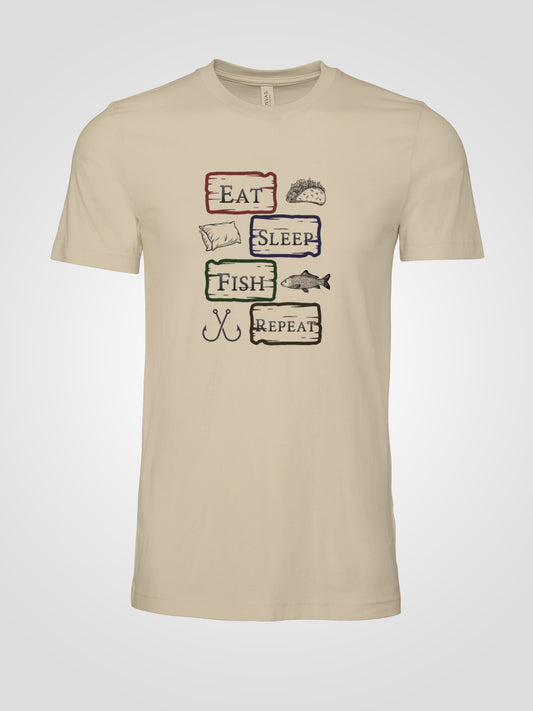 Eat Sleep Fish Repeat Vintage Tee | LAHall Artworks Outdoor Fishing Shirt