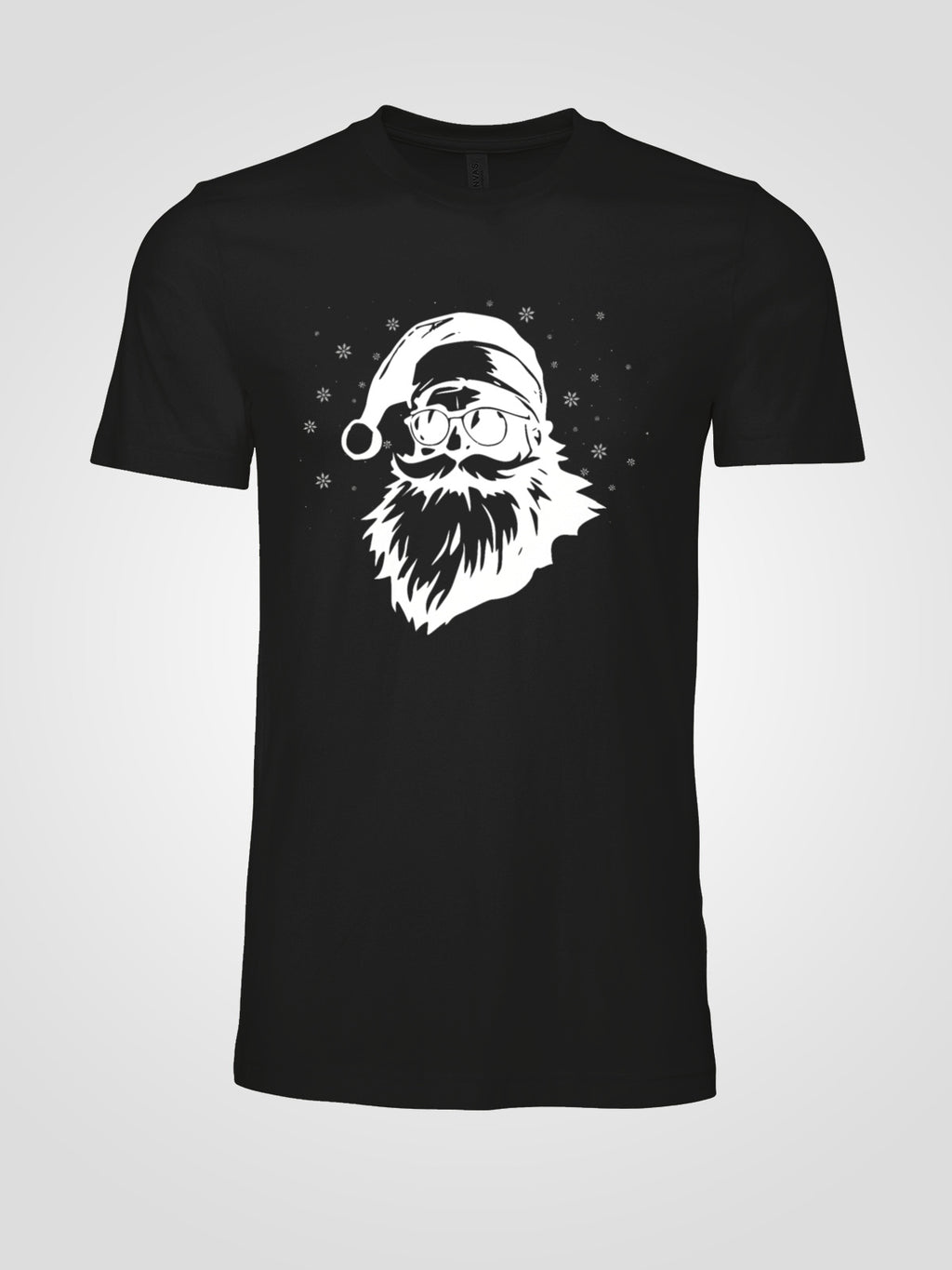 Cool Santa in Sunglasses Vintage Style Christmas Tee — LAHall Artworks Sunglasses Santa Graphic with Snowflakes | Unisex Holiday Shirt by LAHall Artworks