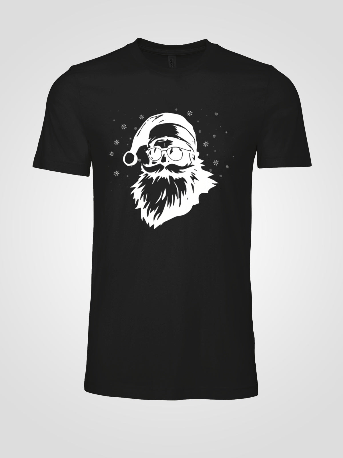 Cool Santa in Sunglasses Vintage Style Christmas Tee — LAHall Artworks Sunglasses Santa Graphic with Snowflakes | Unisex Holiday Shirt by LAHall Artworks