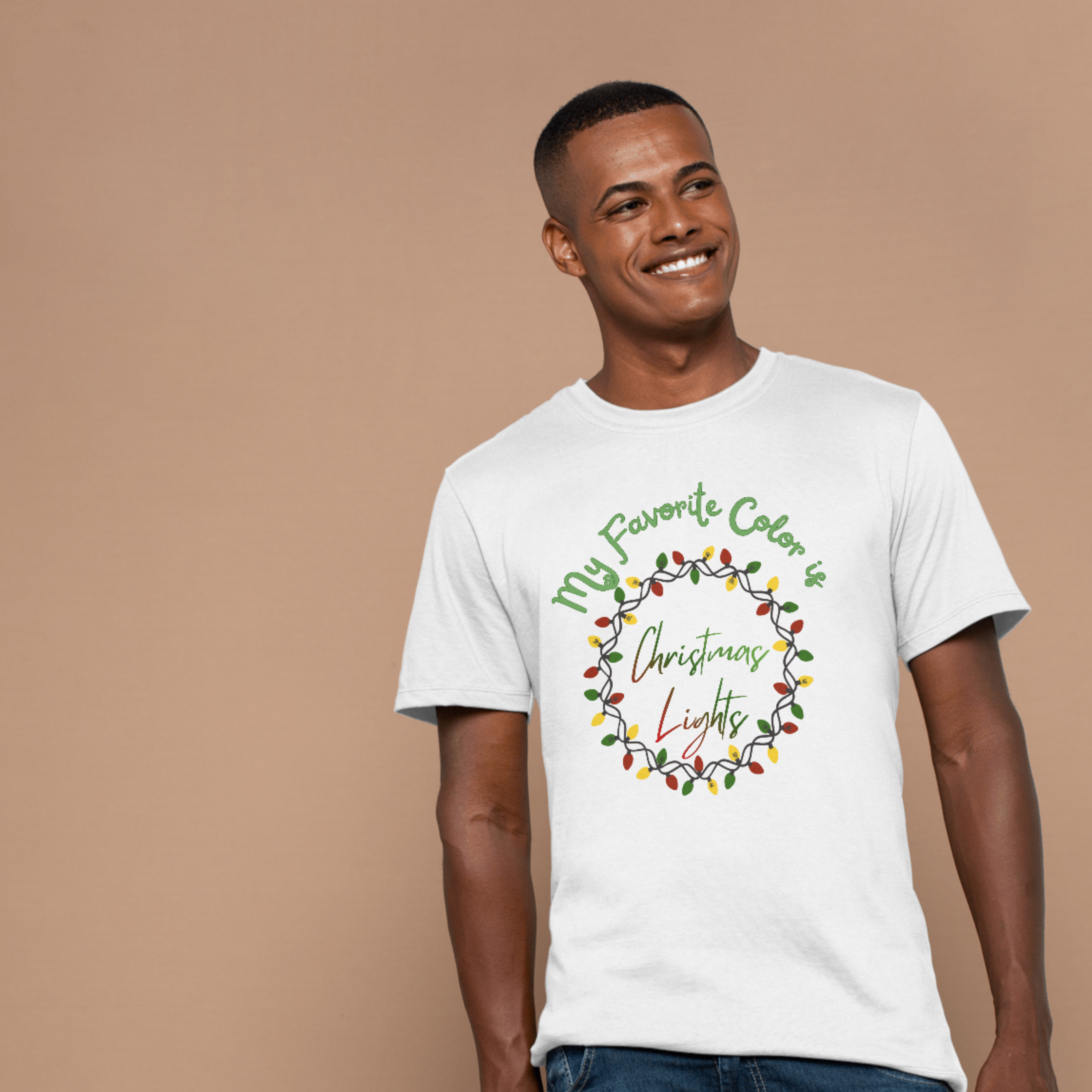 My Favorite Color Is Christmas Lights T-Shirt – Festive Holiday Unisex Tee | Colorful Christmas Lights Graphic Shirt in White