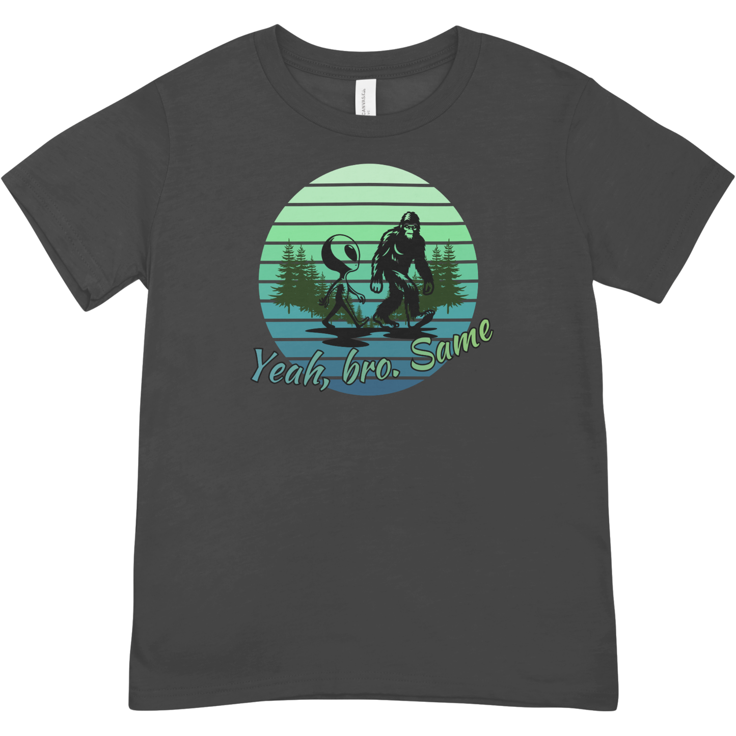 "Yeah Same Bro" Bigfoot and Alien Youth Tee | LAHall Artworks Funny Cryptid Youth T-Shirt