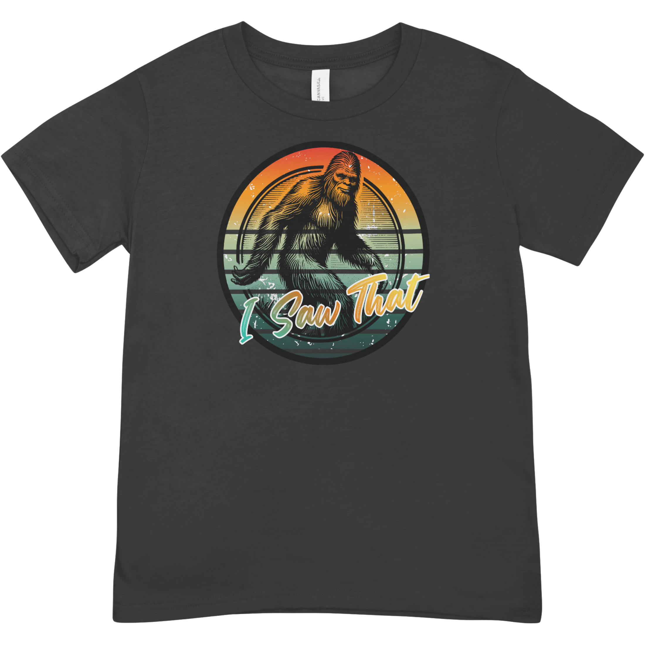 "I Saw That" Bigfoot Youth Graphic Tee | Circular Bigfoot Design | LAHall Artworks Cryptid T-Shirt