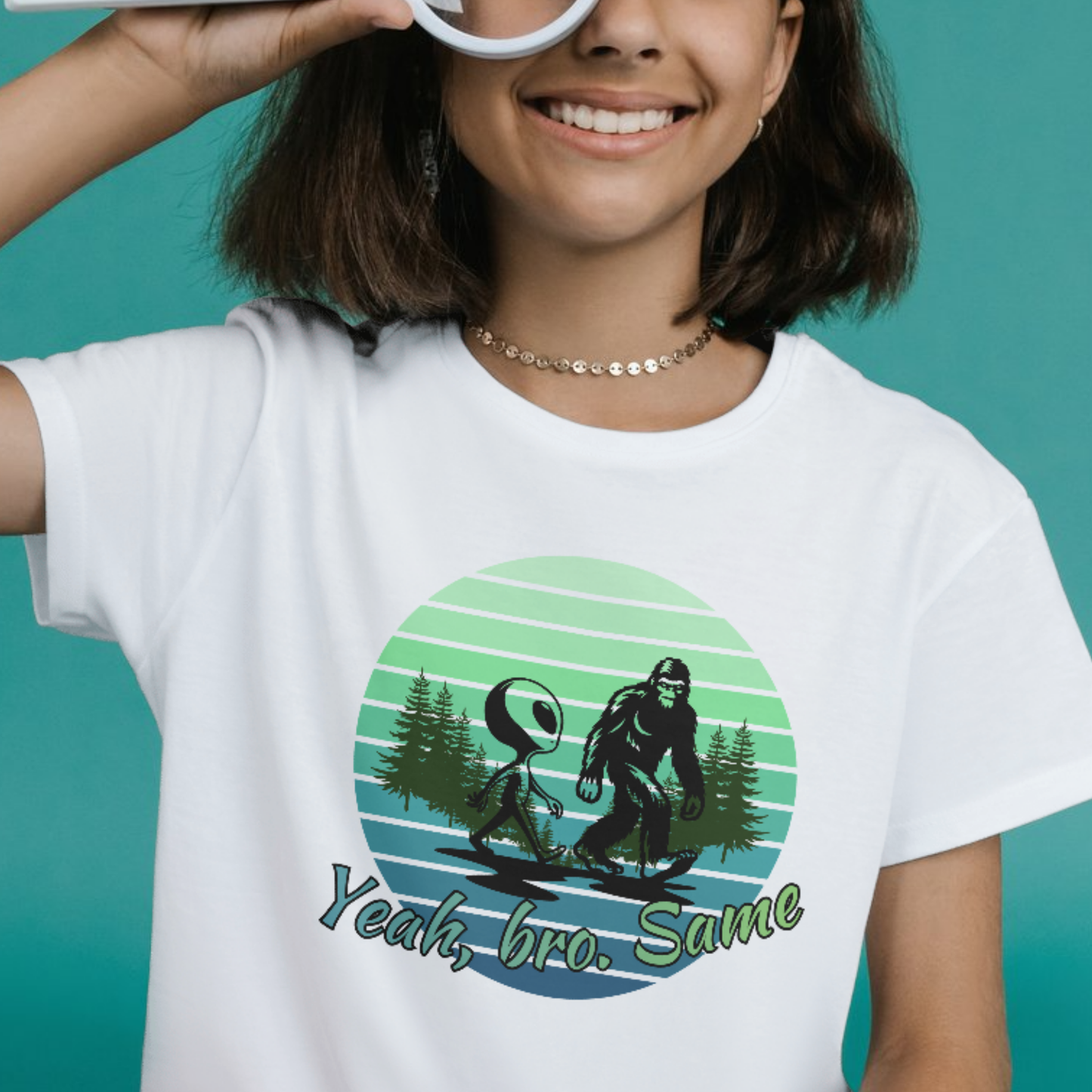 "Yeah Same Bro" Bigfoot and Alien Youth Tee | LAHall Artworks Funny Cryptid Youth T-Shirt