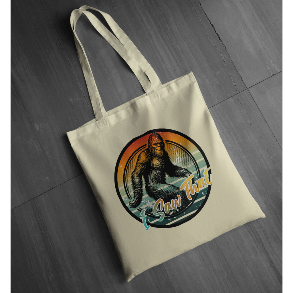 "I Saw That" Bigfoot Graphic Tote | Circular Bigfoot Design | LAHall Artworks Cryptid T-Shirt