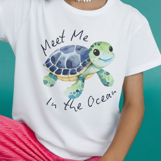 “Meet Me in the Ocean” Youth Shirt - Cute Baby Sea Turtle Youth Graphic Tee  | Ocean Lover T-Shirt | Coastal Beach Tee | LAHall Artworks (Copy)
