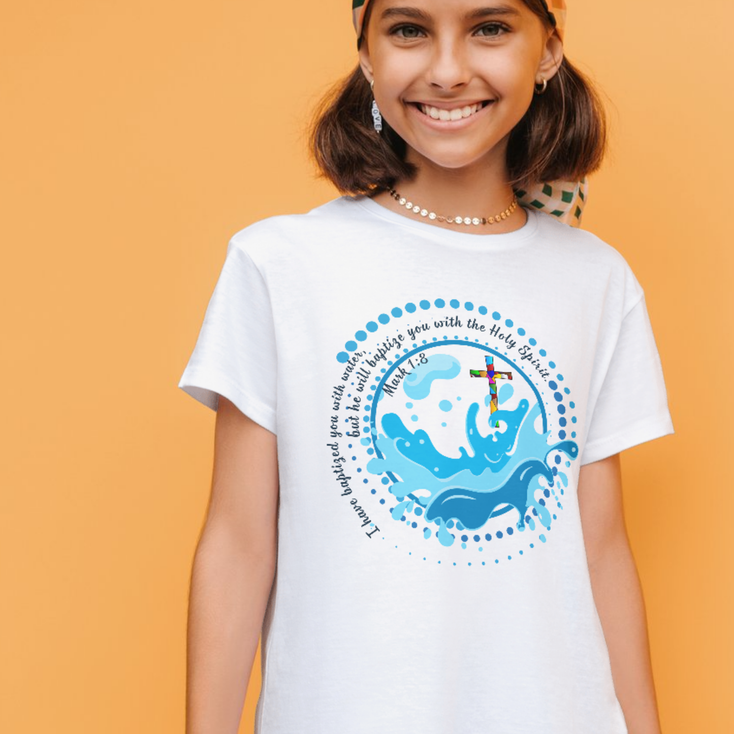 "Baptized in Water" Youth Graphic Tee | Stained Glass Cross Scripture Shirt | Christian Faith Youth T-Shirt | LAHall Artworks (Copy)