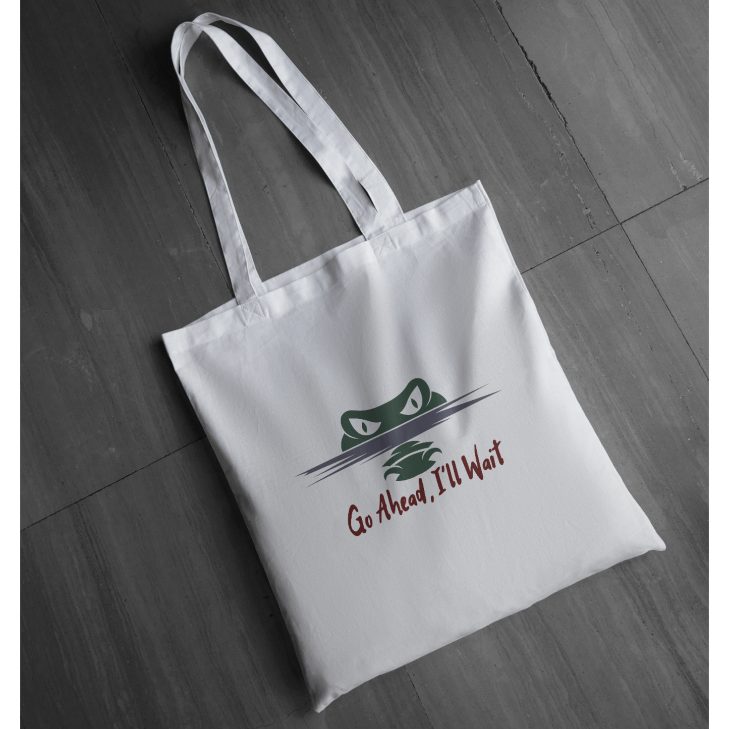 “Go Ahead, I’ll Wait” - Funny Alligator Graphic Tote | Florida Gator Tote | Wildlife Humor Tote | LAHall Artworks