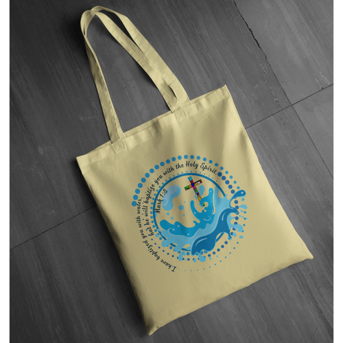 "Baptized in Water" Graphic Tote | Stained Glass Cross Scripture Shirt | Christian Faith Tote | LAHall Artworks