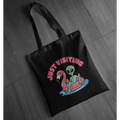 “Just Visiting” UFO Graphic Tote - Funny Alien Flamingo Pool Float Tote | Retro Summer Vacation Tote | LAHall Artworks