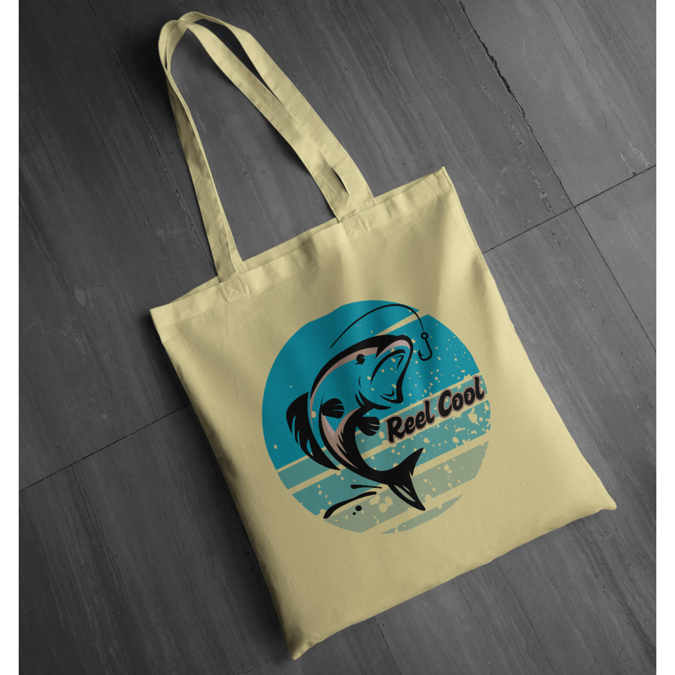 "Reel Cool" Fishing Graphic Tote | Retro Fish Jumping Design Tote | Coastal Angler Tote | LAHall Artworks