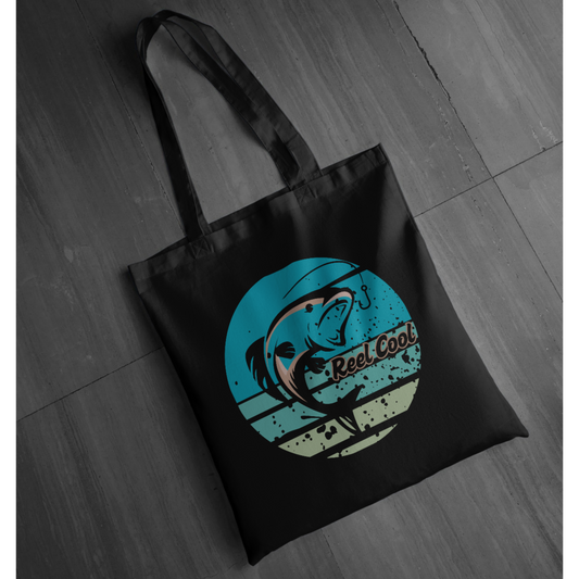 "Reel Cool" Fishing Graphic Tote | Retro Fish Jumping Design Tote | Coastal Angler Tote | LAHall Artworks