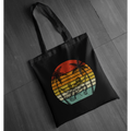 Bigfoot Beach Sunset Graphic Tee – Funny Sasquatch Vacation Tote | Vintage Retro Summer Tote | LAHall Artworks Bigfoot Collection