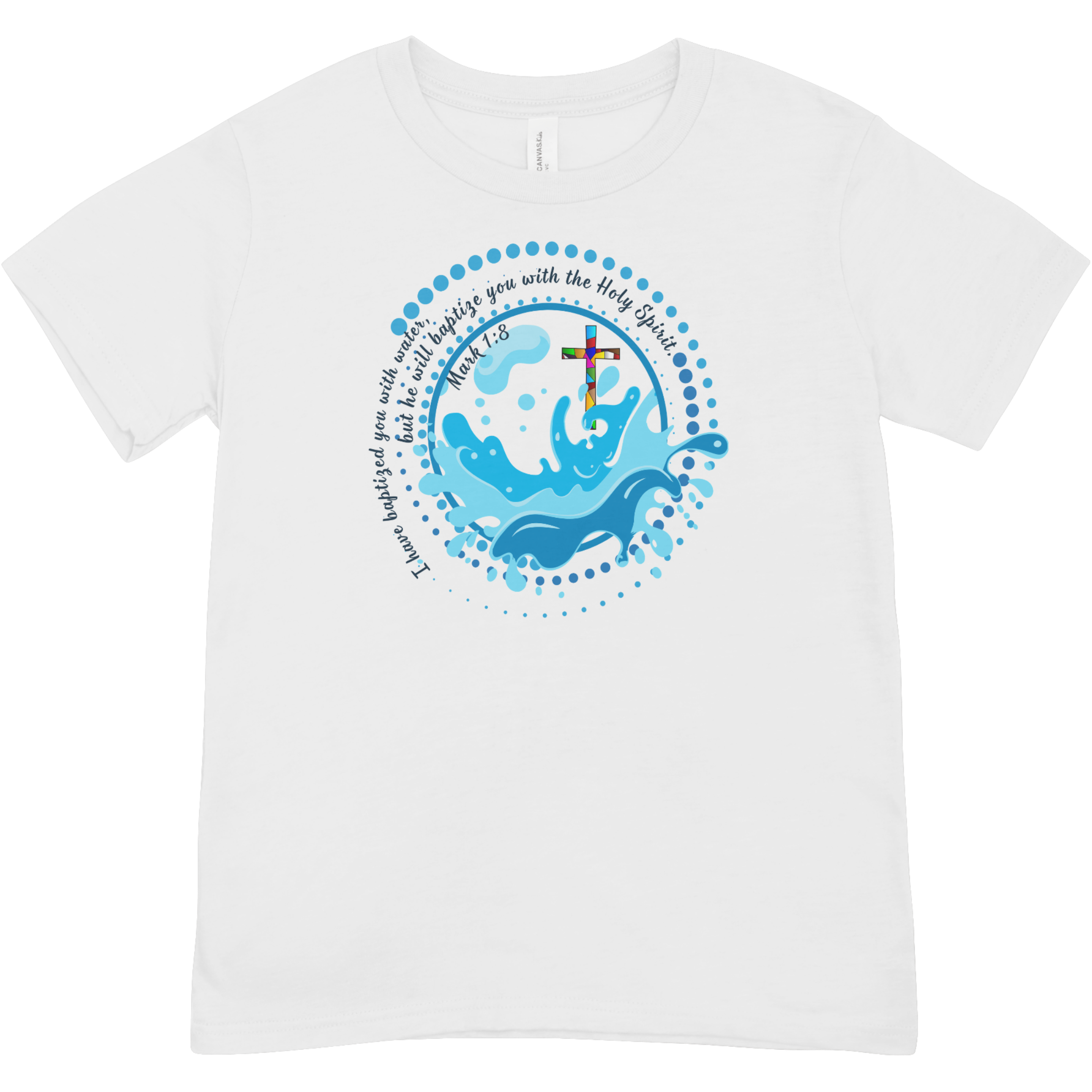 "Baptized in Water" Youth Graphic Tee | Stained Glass Cross Scripture Shirt | Christian Faith Youth T-Shirt | LAHall Artworks (Copy)