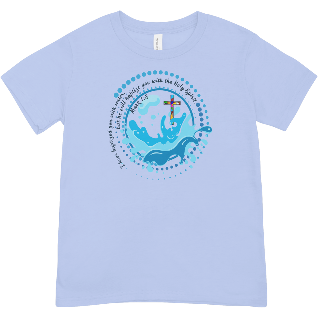 "Baptized in Water" Youth Graphic Tee | Stained Glass Cross Scripture Shirt | Christian Faith Youth T-Shirt | LAHall Artworks (Copy)