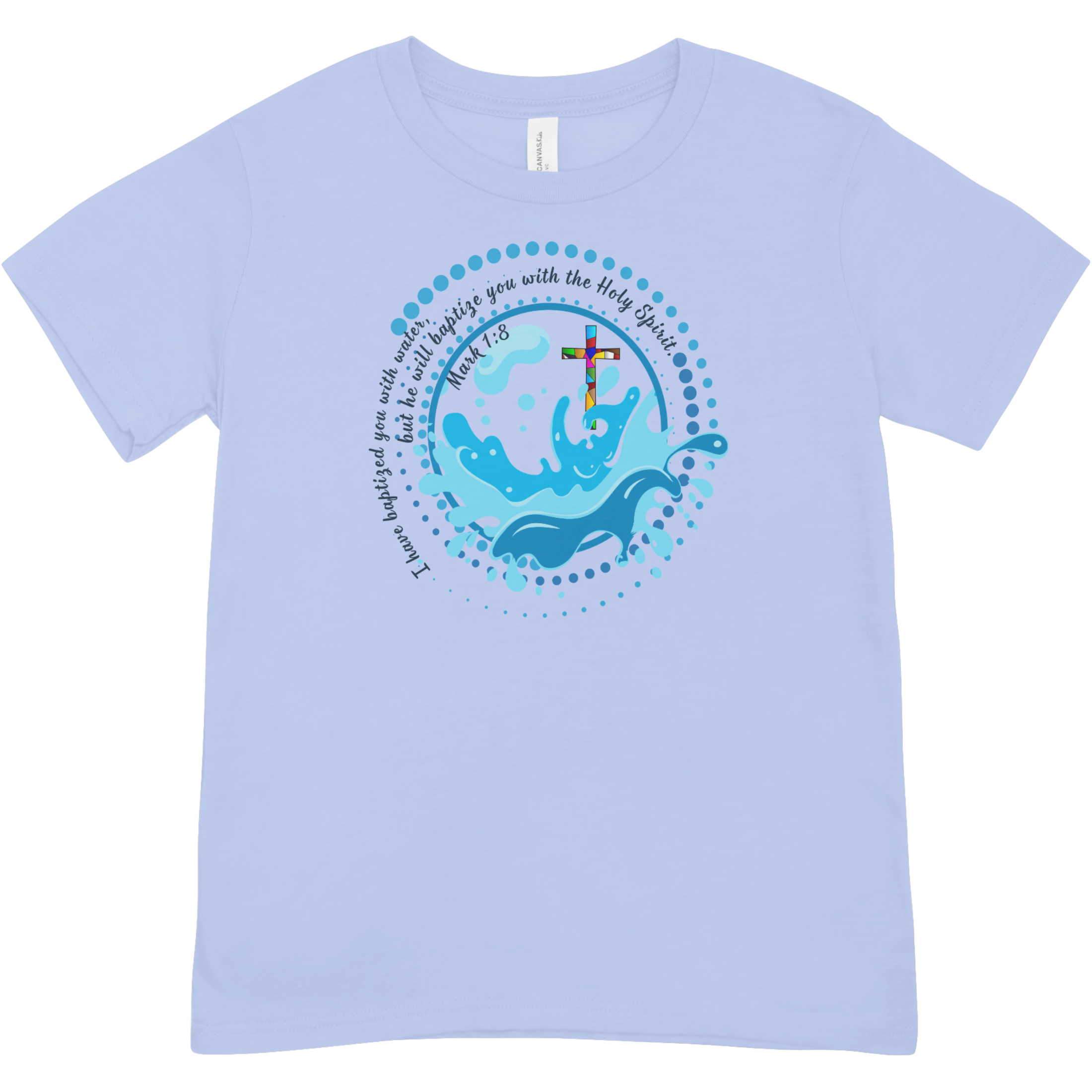 "Baptized in Water" Youth Graphic Tee | Stained Glass Cross Scripture Shirt | Christian Faith Youth T-Shirt | LAHall Artworks (Copy)