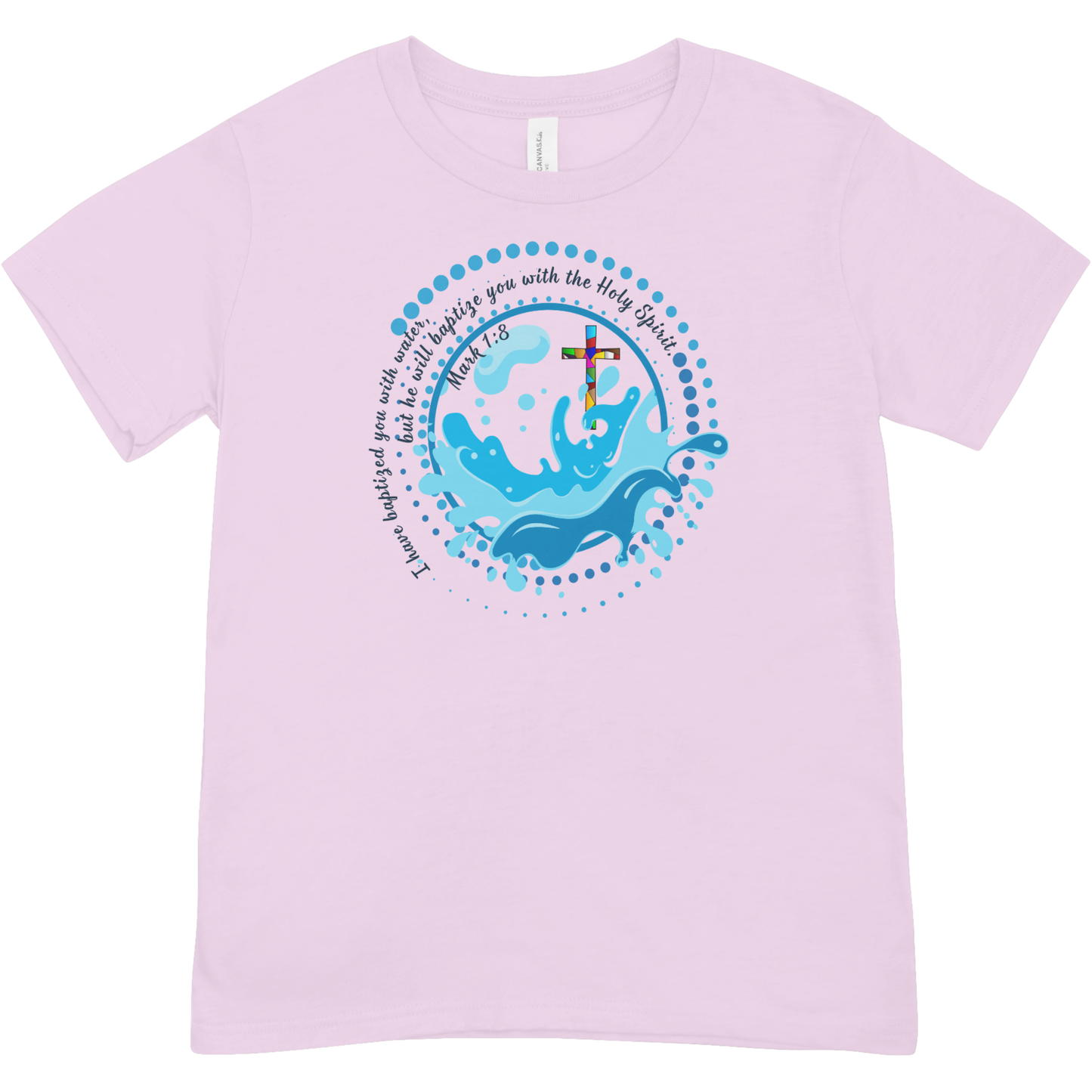 "Baptized in Water" Youth Graphic Tee | Stained Glass Cross Scripture Shirt | Christian Faith Youth T-Shirt | LAHall Artworks (Copy)