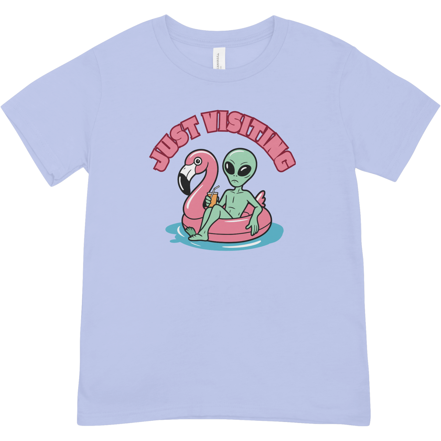“Just Visiting” UFO Graphic Youth Shirt - Funny Alien Flamingo Pool Float Youth Tee | Retro Summer Vacation T-Shirt | LAHall Artworks (Copy)