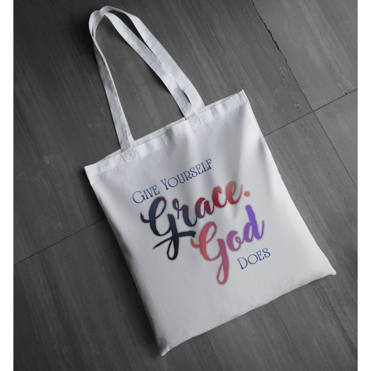 "Give Yourself Grace, God Does" Inspirational Tote| Faith Graphic Tote | LAHall Artworks