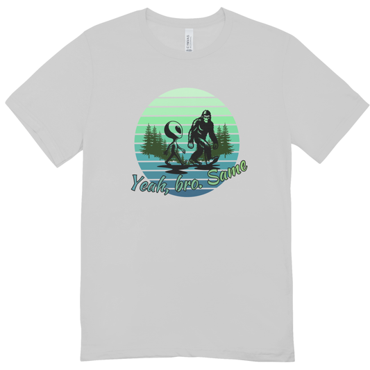Bigfoot and Alien "Yeah Same Bro" Youth Tee | LAHall Artworks Funny Cryptid Youth T-Shirt