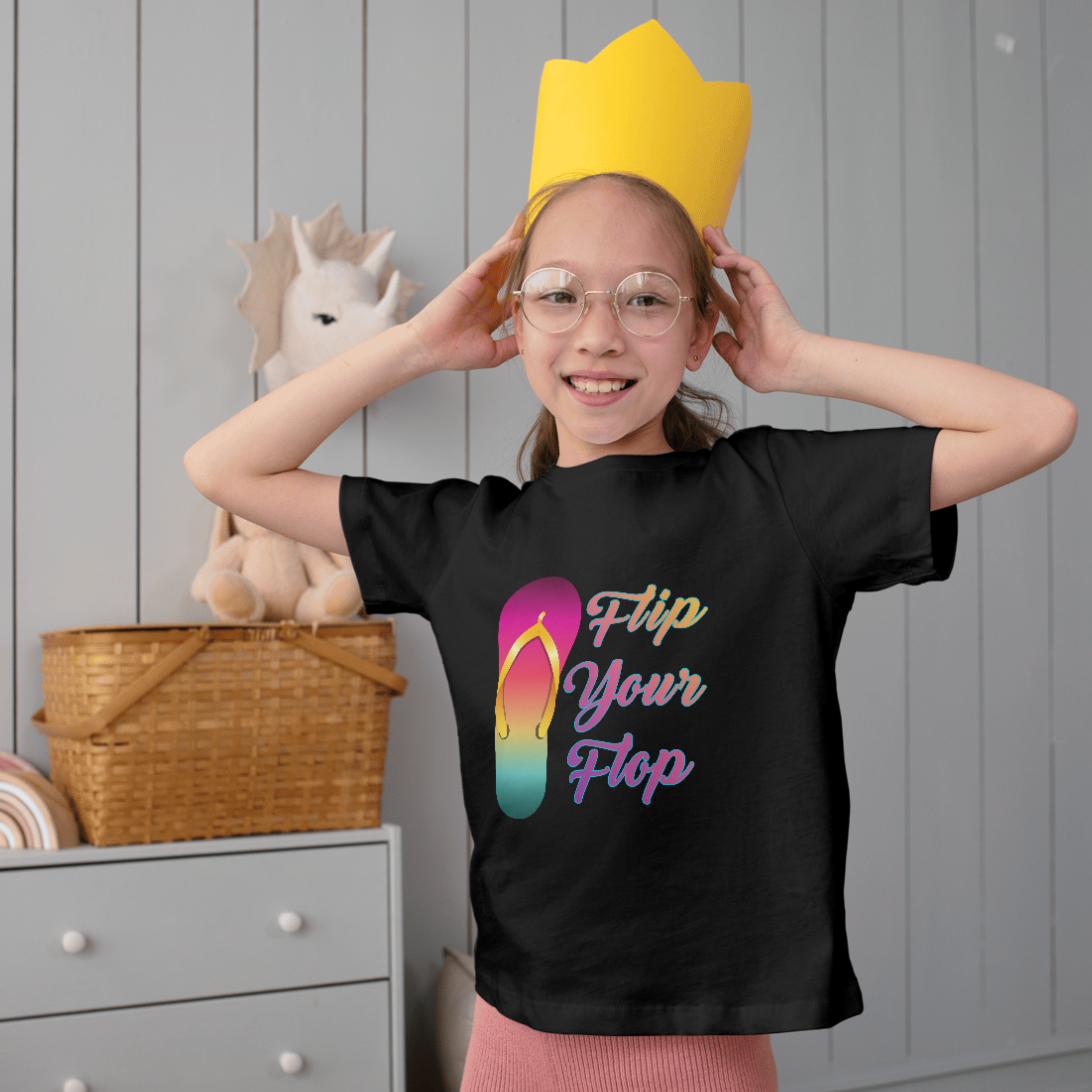 "Flip Your Flop" Youth Unisex Graphic T-Shirt | Rainbow Summer Tee by LAHall Artworks