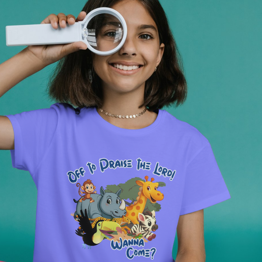 Off to Praise the Lord Youth Graphic T-Shirt | Christian Kids Zoo Animal Tee | LAHall Artworks