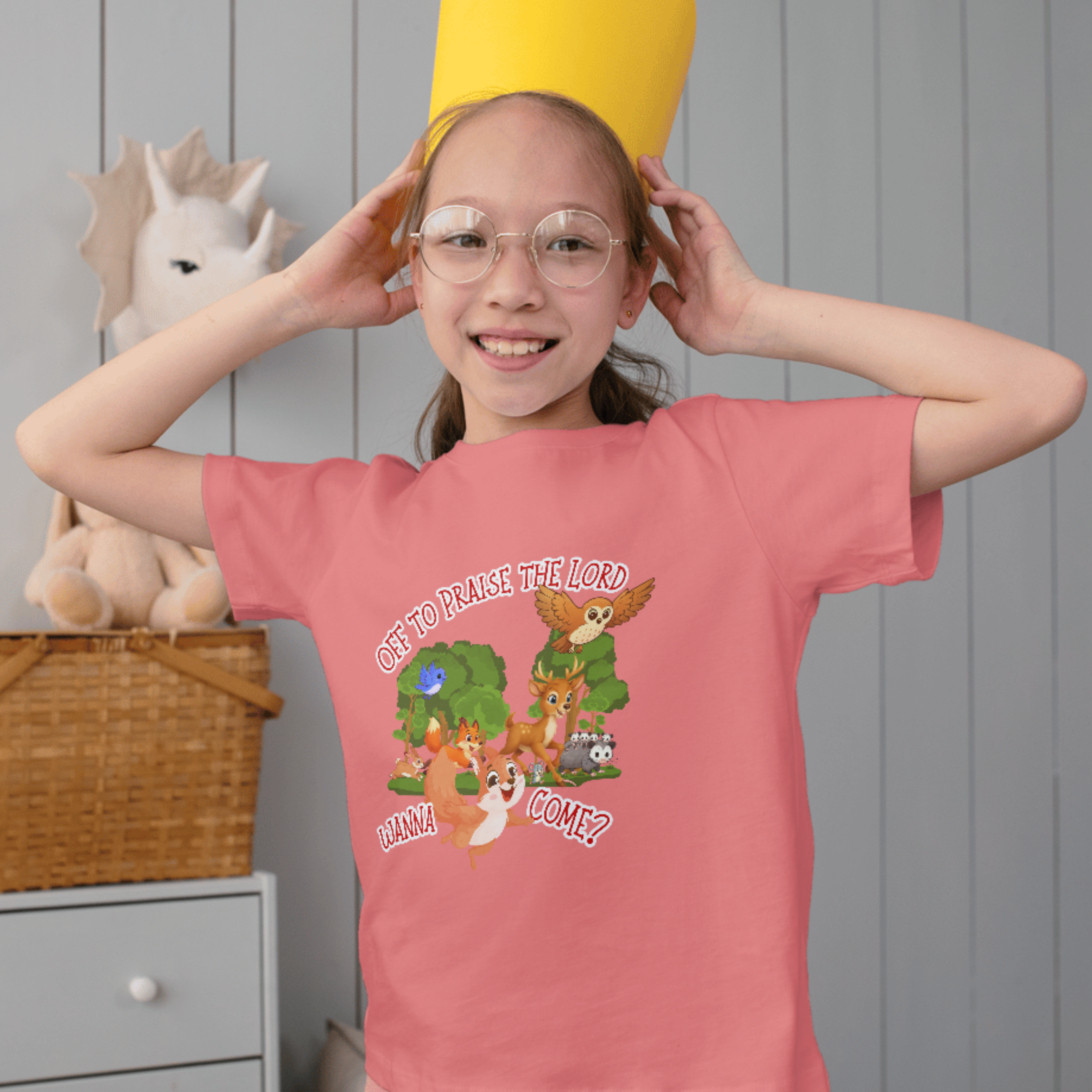 "Off to Praise the Lord" Youth Graphic T-Shirt | Christian Kids Faith Tee | LAHall Artworks