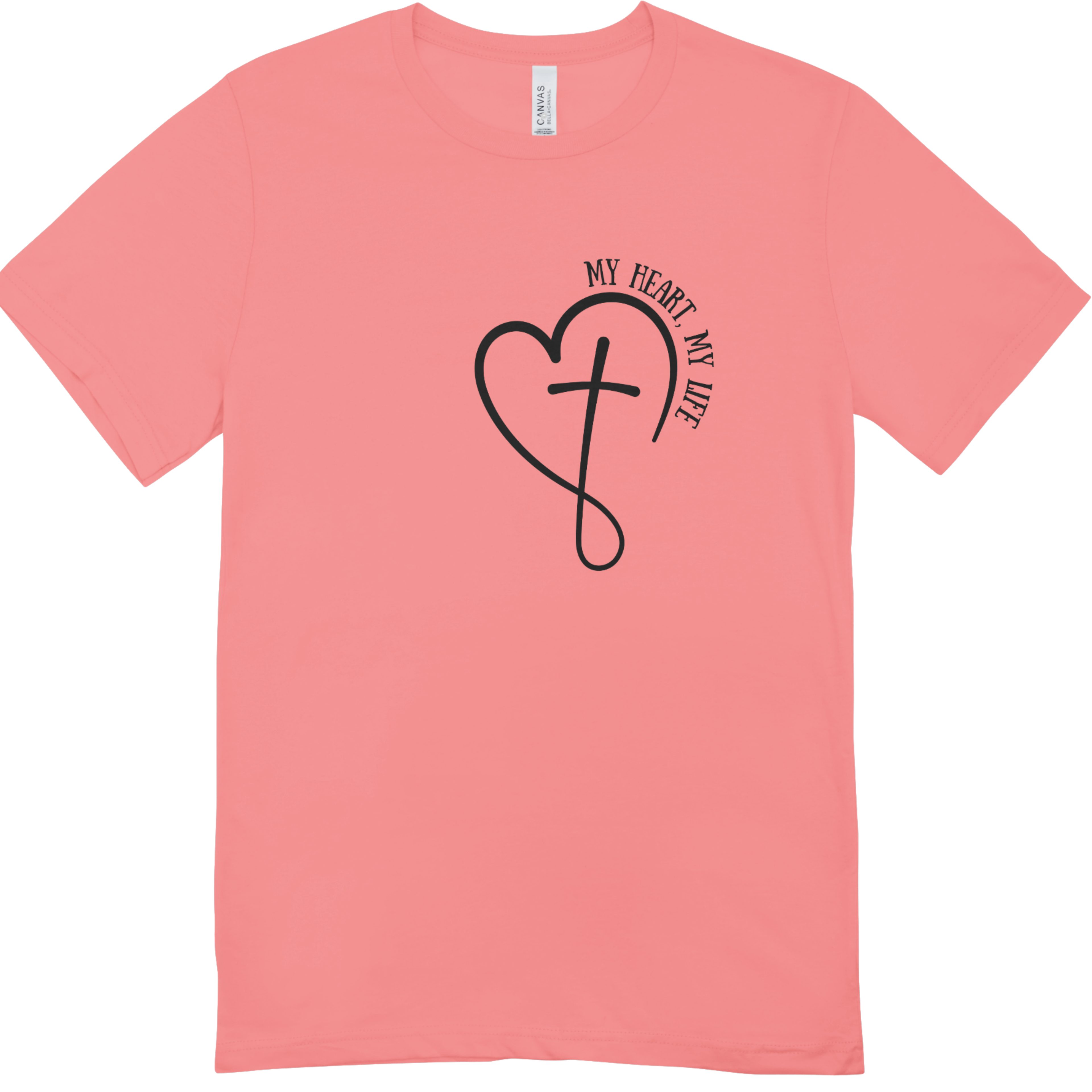 "My Heart My Life" Youth Graphic Tee | Heart and Cross Line Art Inspirational Shirt