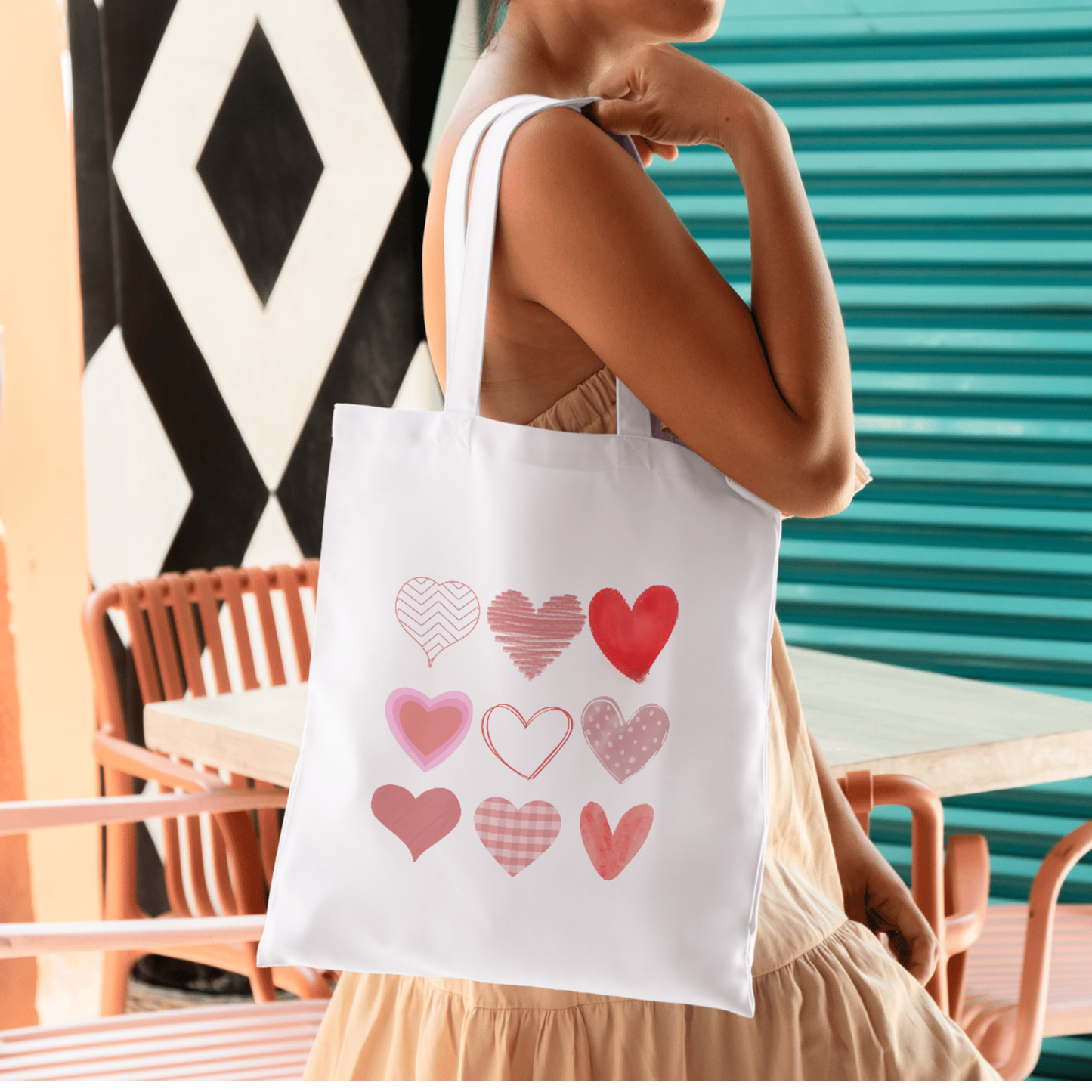 Nine Hearts Valentine’s Day Graphic Tote | Unisex Heart Grid Love Tote - LAHall Artworks