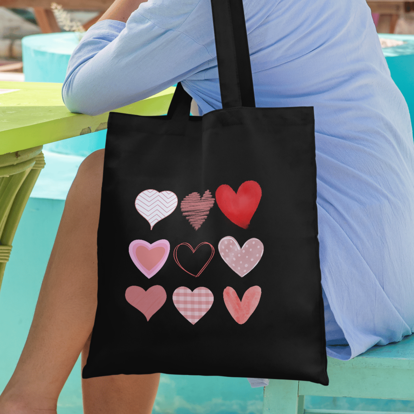 Nine Hearts Valentine’s Day Graphic Tote | Unisex Heart Grid Love Tote - LAHall Artworks