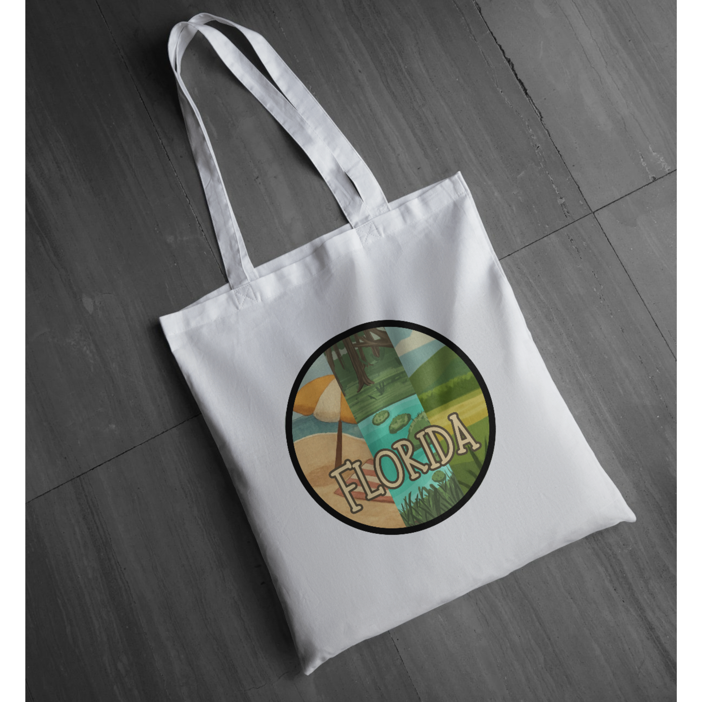 All of Florida Circle Unisex Tote | Beach River Swamp Prairie Graphic Tote