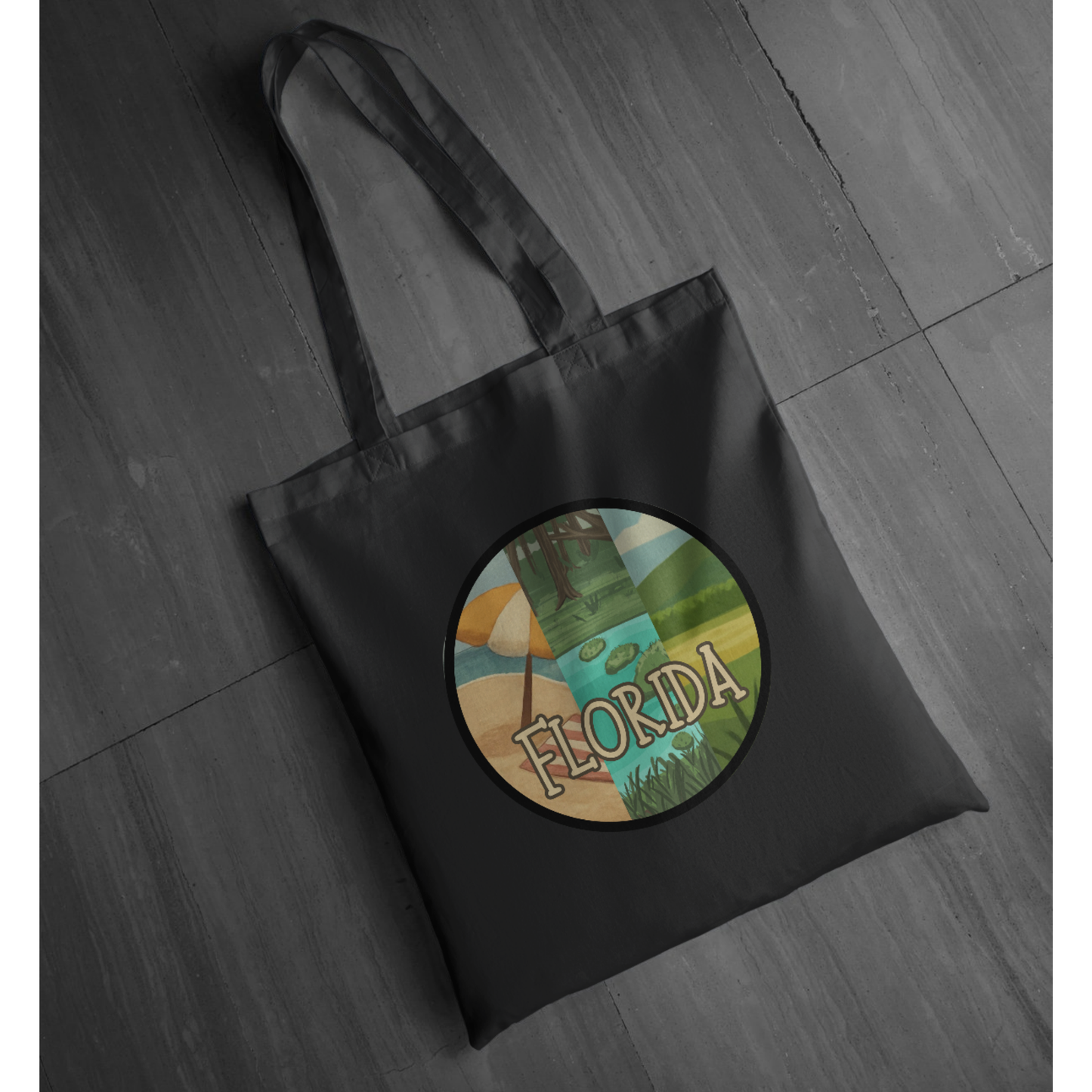 All of Florida Circle Unisex Tote | Beach River Swamp Prairie Graphic Tote