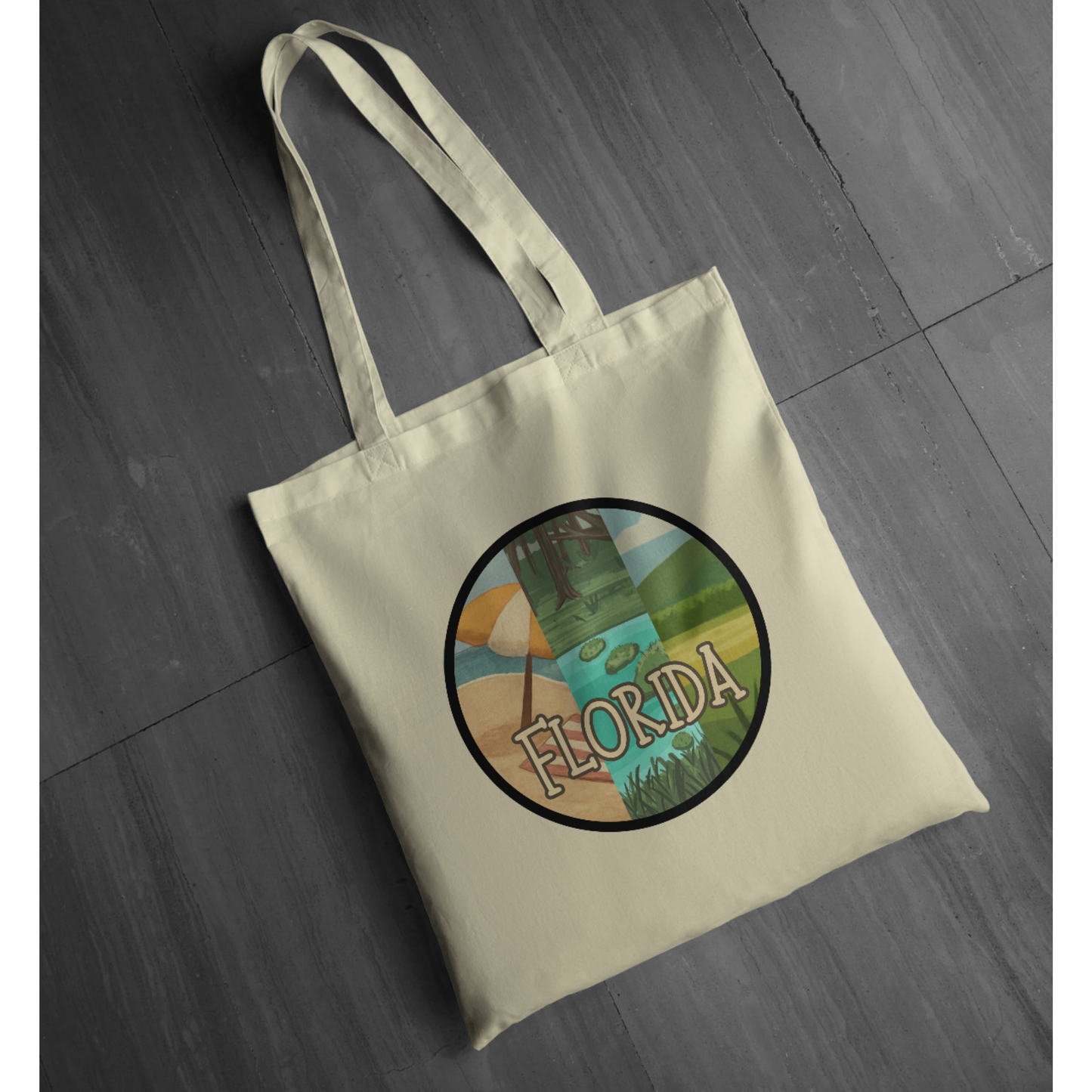 All of Florida Circle Unisex Tote | Beach River Swamp Prairie Graphic Tote