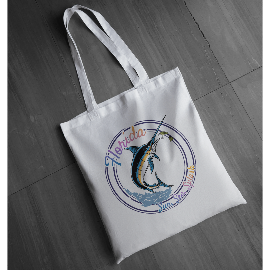 "Sun Sea Splash" -  Tote - Florida Marlin Fishing Graphic Tote –  | Coastal Fishing Tote | Retro Florida Vacation Tote | LAHall Artworks